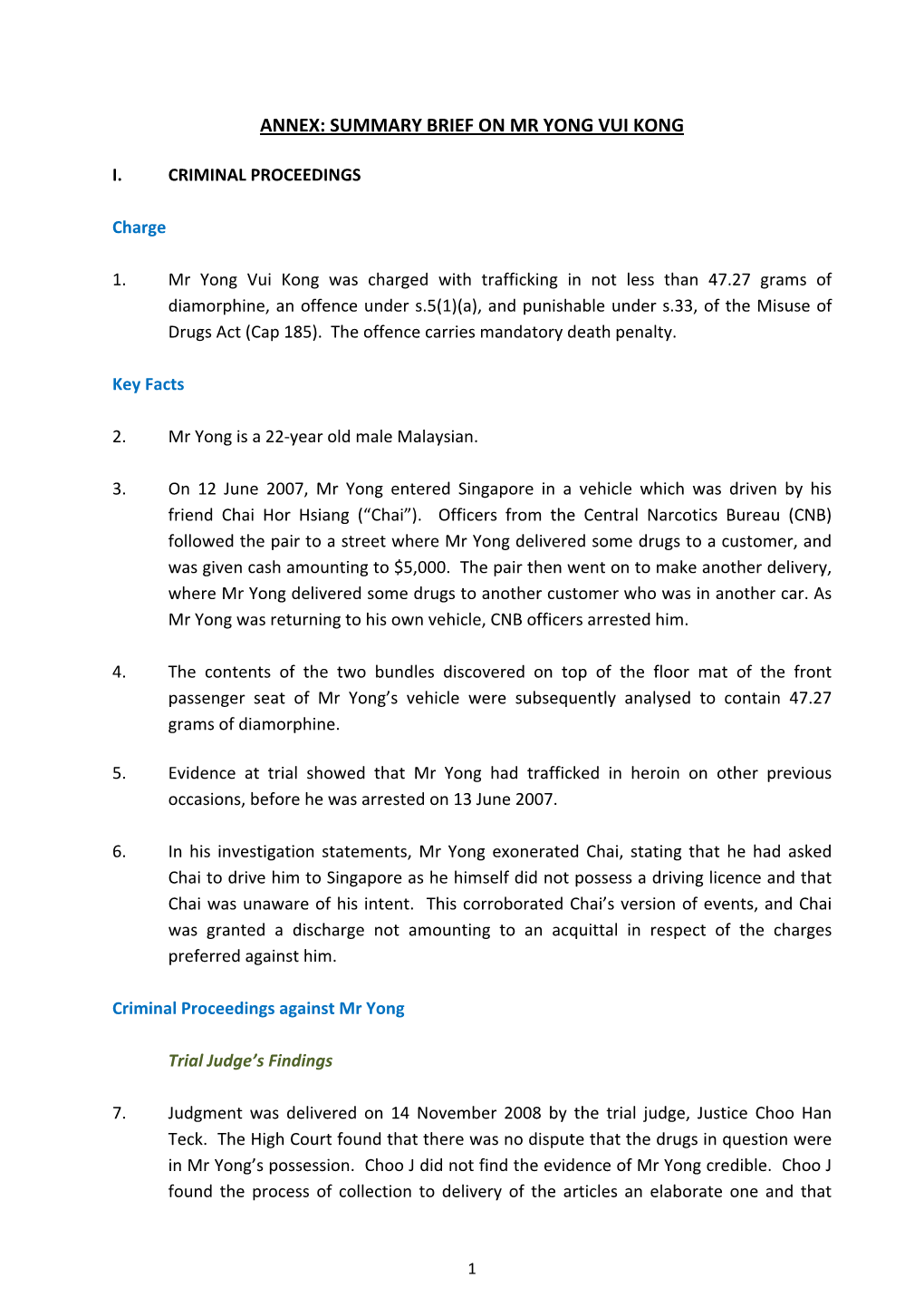 Annex: Summary Brief on Mr Yong Vui Kong