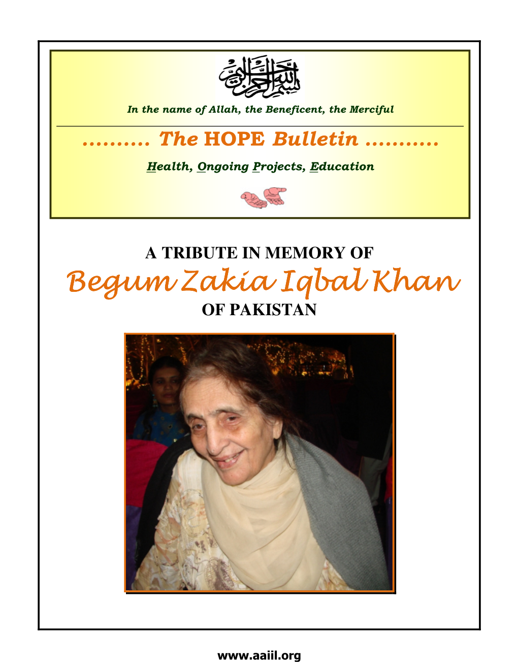 The HOPE Bulletin: March 2012 Supplement (A Tribute in Memory Of