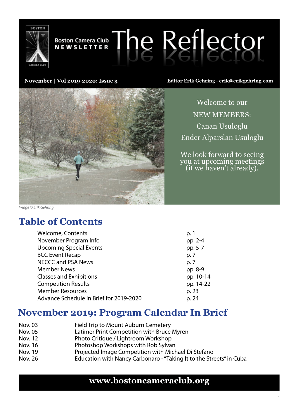 Table of Contents November 2019: Program Calendar in Brief