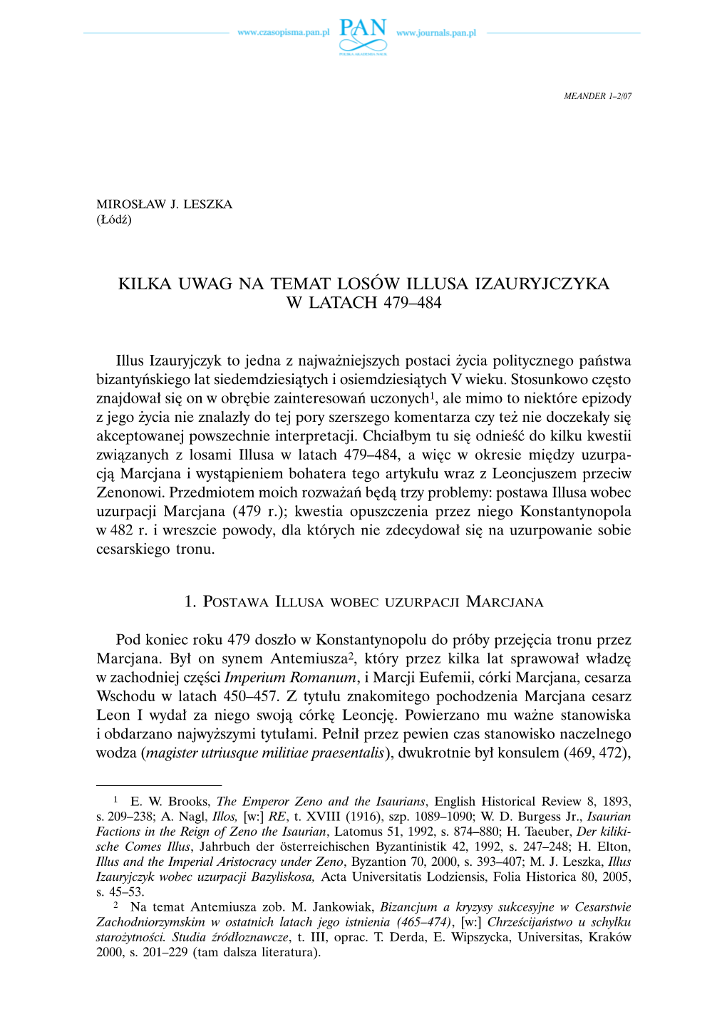 Kilka Uwag Na Temat Losów Illusa Izauryjczyka W Latach 479–484