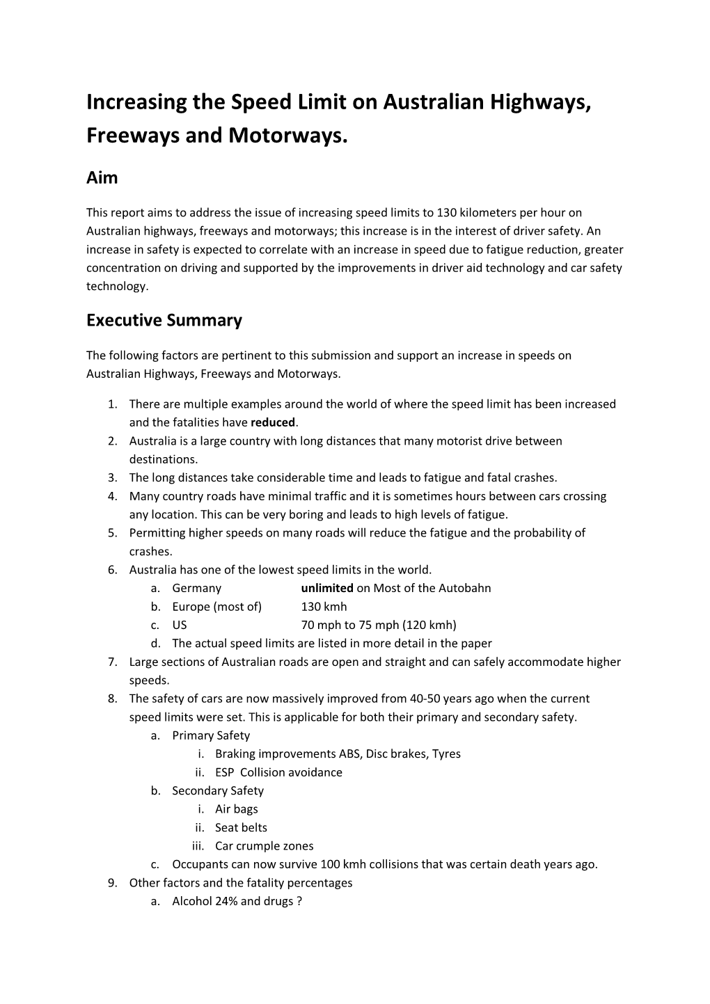 Increasing the Speed Limit on Australian Highways, Freeways and Motorways