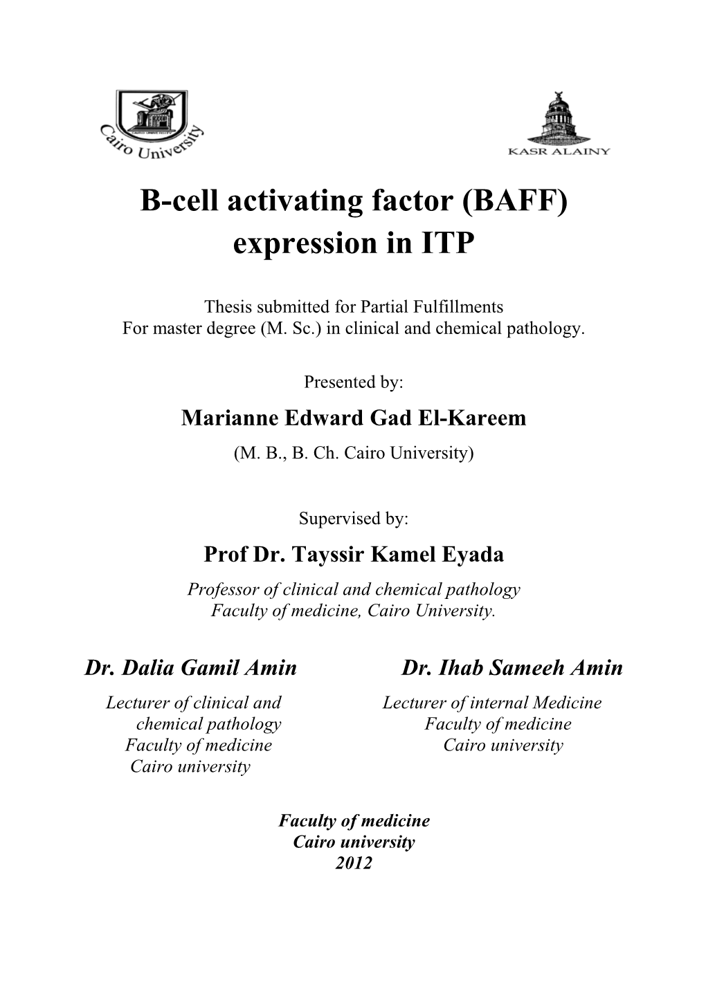 B-Cell Activating Factor (BAFF) Expression in ITP