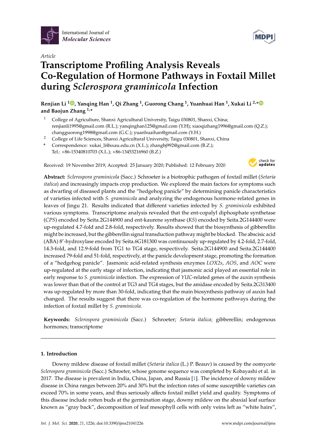 Transcriptome Profiling Analysis Reveals Co-Regulation of Hormone