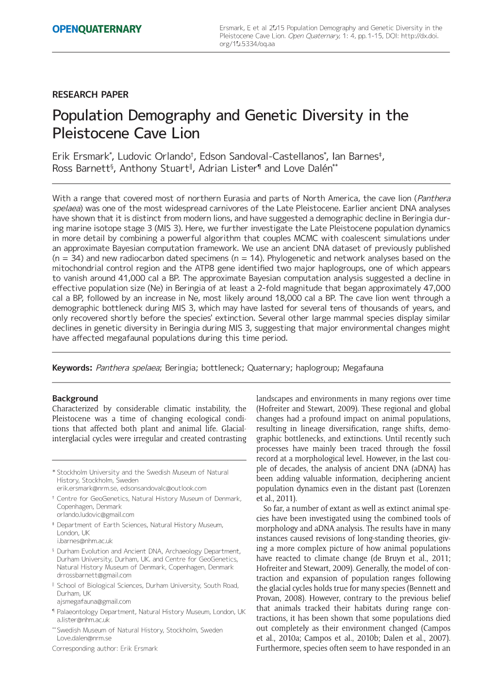 Population Demography and Genetic Diversity in the Pleistocene Cave Lion