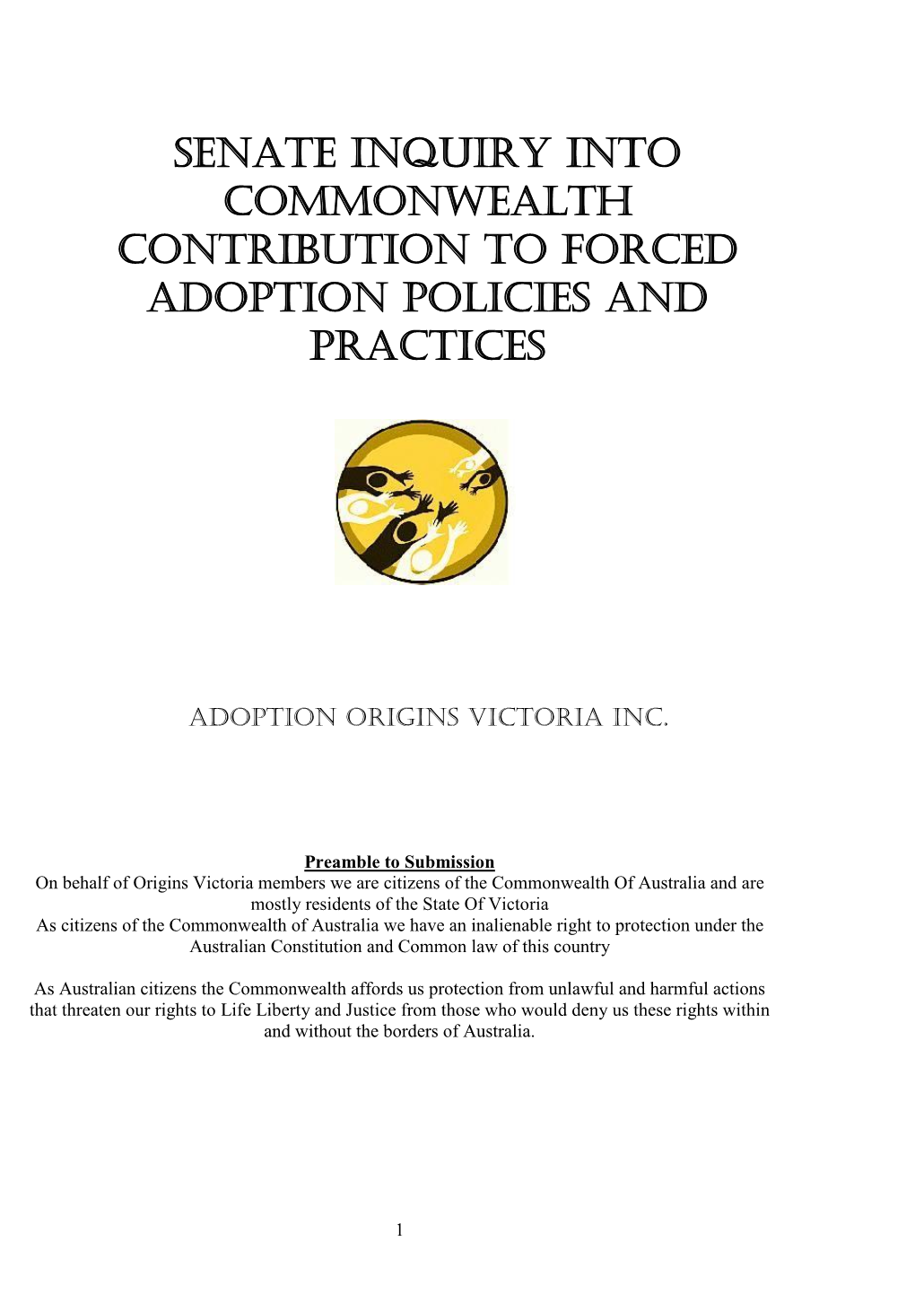 Senate Inquiry Into Commonwealth Contribution to Forced Adoption Policies and Practices