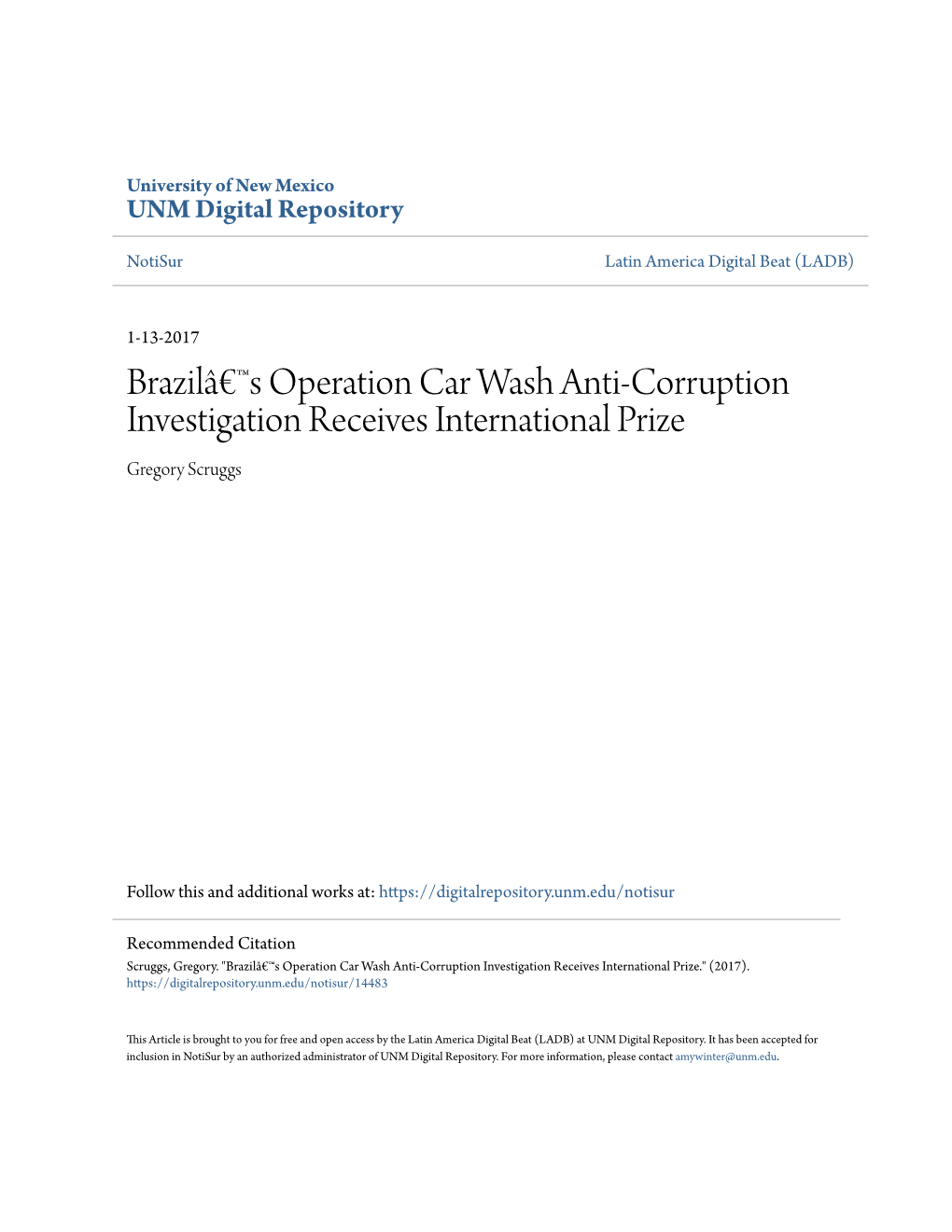 Brazilâ€™S Operation Car Wash Anti-Corruption Investigation Receives International Prize Gregory Scruggs