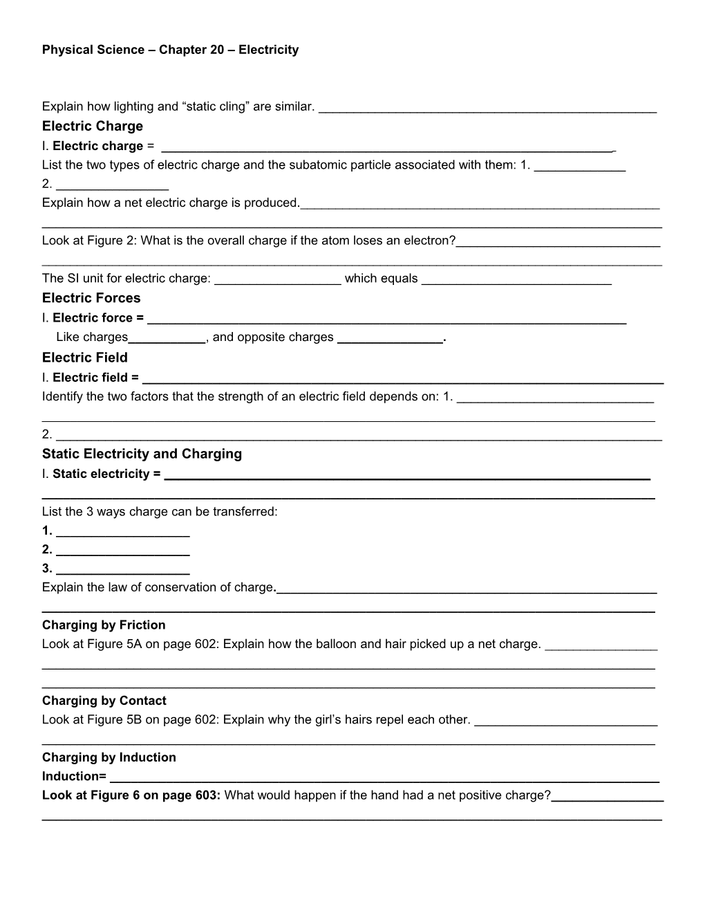 Physical Science Chapter 20 Electricity