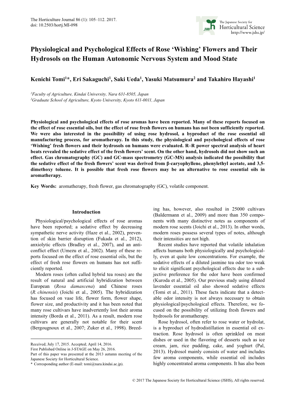 Physiological and Psychological Effects of Rose 'Wishing' Flowers