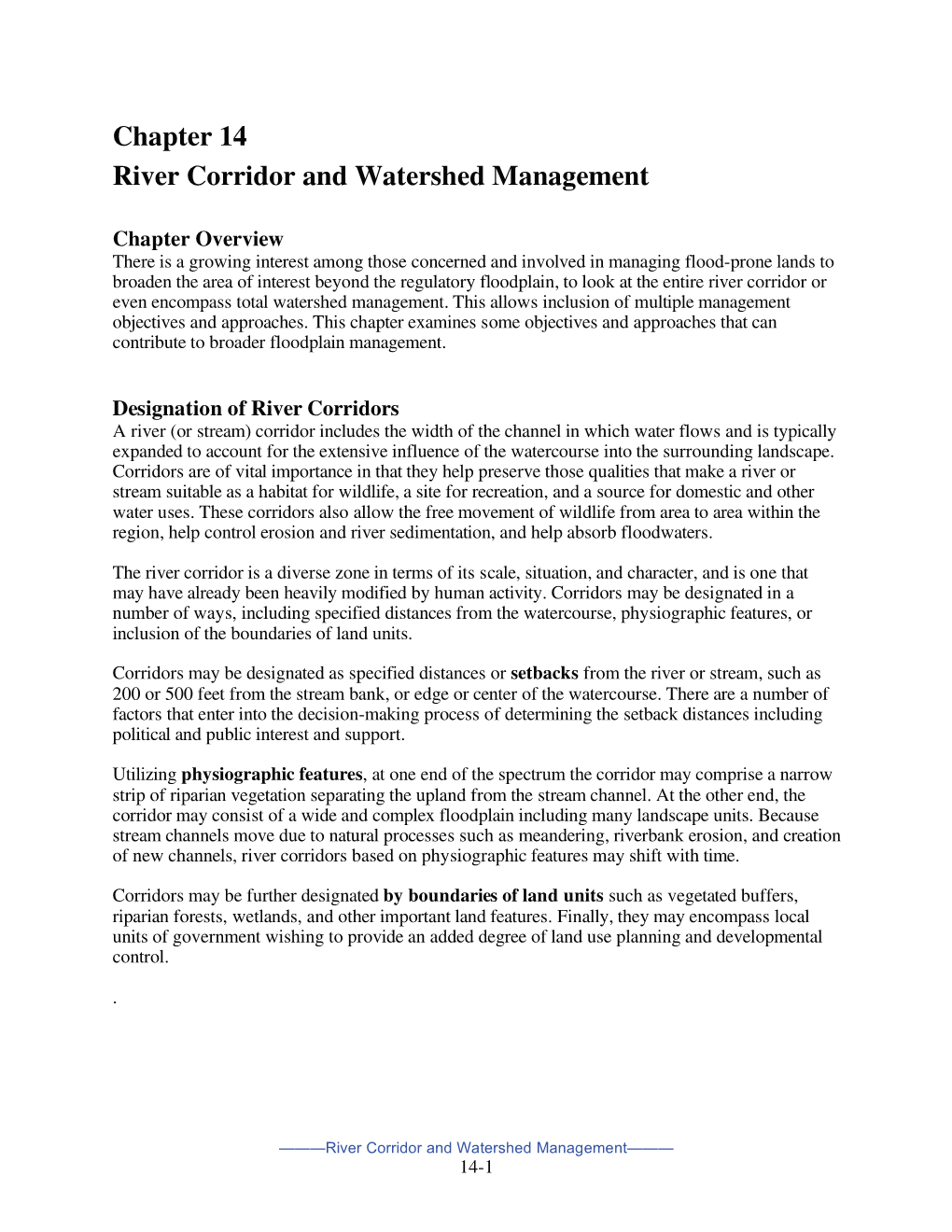 Chapter 14 River Corridor and Watershed Management