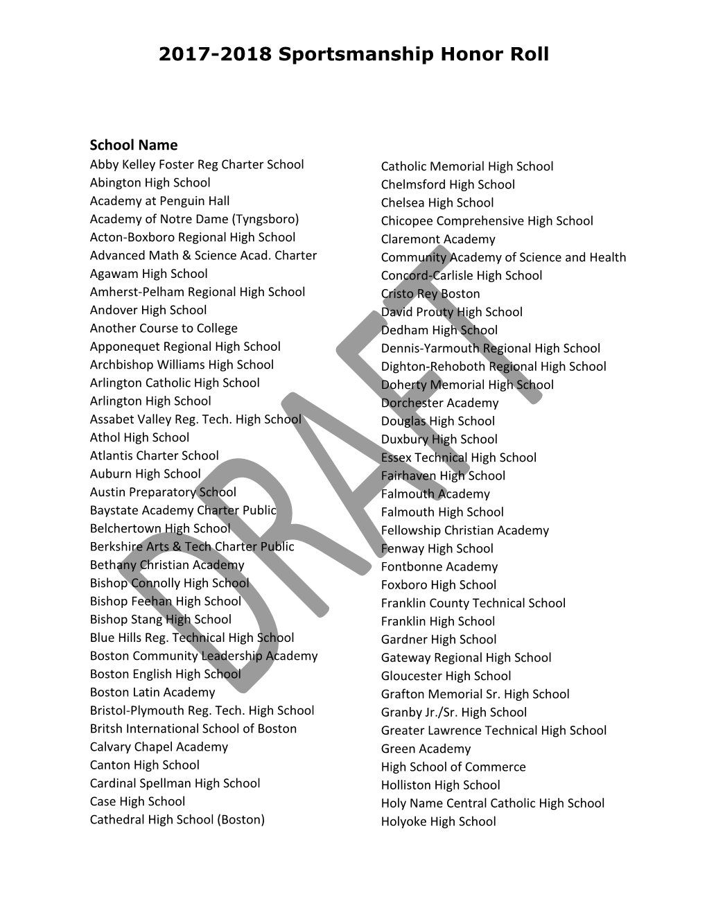 2017-2018 Sportsmanship Honor Roll