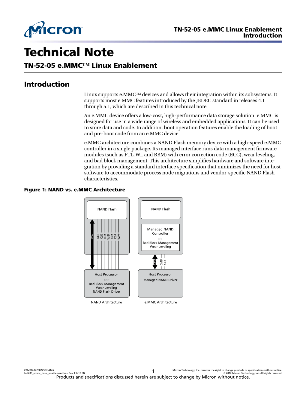 TN-52-05 E.MMC Linux Enablement Introduction Technical Note TN-52-05 E.MMC™ Linux Enablement