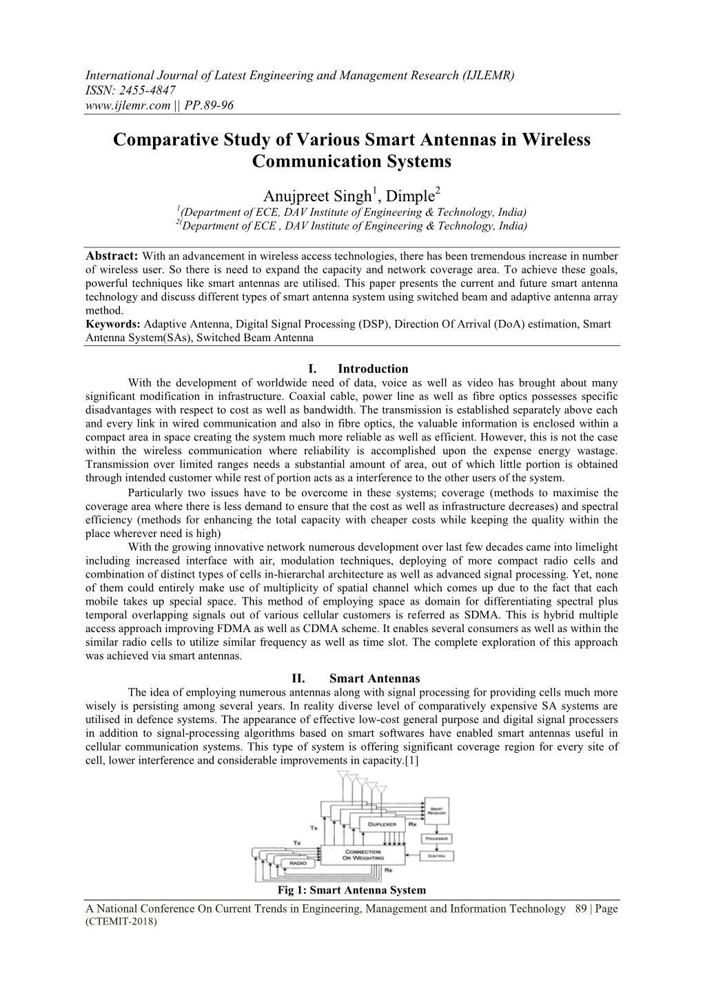 Comparative Study of Various Smart Antennas in Wireless Communication Systems