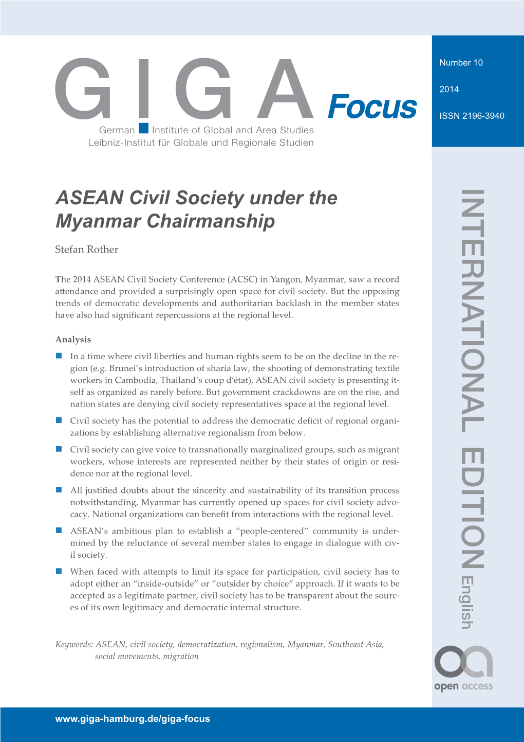 ASEAN Civil Society Under the Myanmar Chairmanship Stefan Rother