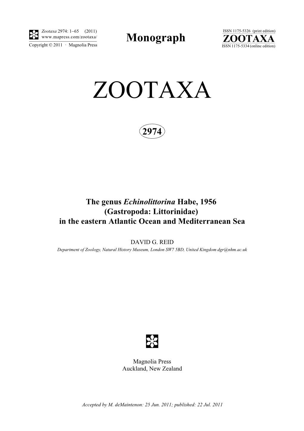 The Genus Echinolittorina Habe, 1956 (Gastropoda: Littorinidae) in the Eastern Atlantic Ocean and Mediterranean Sea
