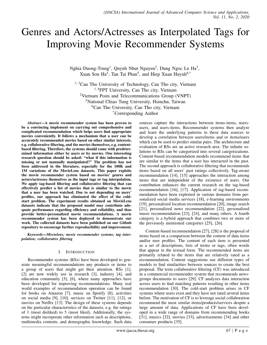 Genres and Actors/Actresses As Interpolated Tags for Improving Movie Recommender Systems