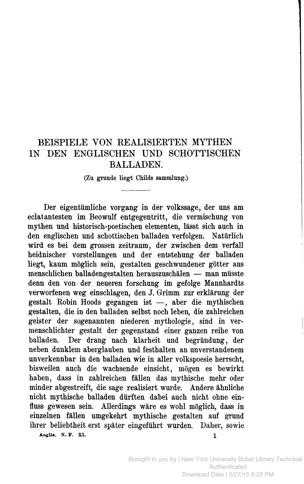 Beispiele Von Realisierten Mythen in Den Englischen Und Schottischen Balladen