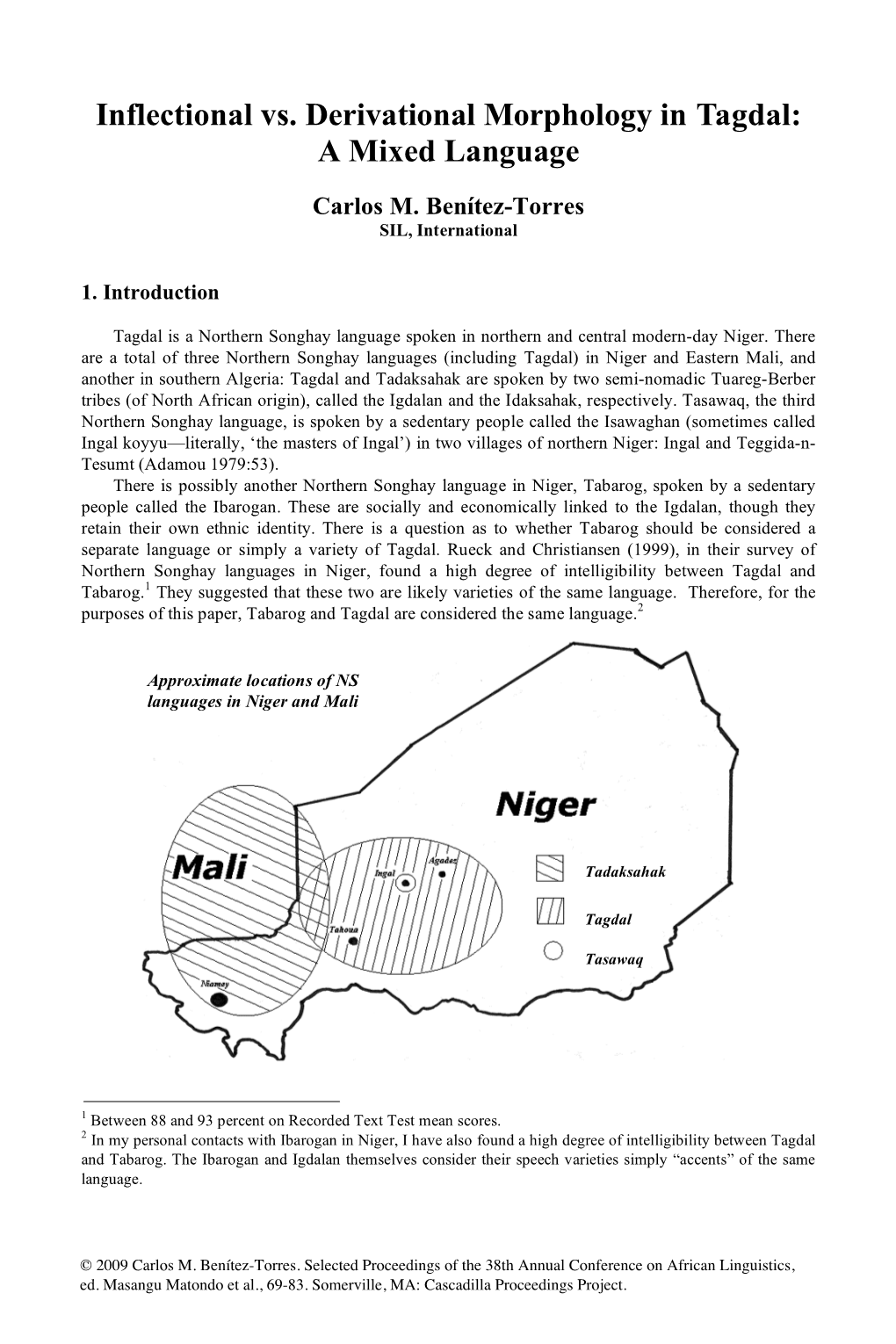 Inflectional Vs. Derivational Morphology in Tagdal: a Mixed Language