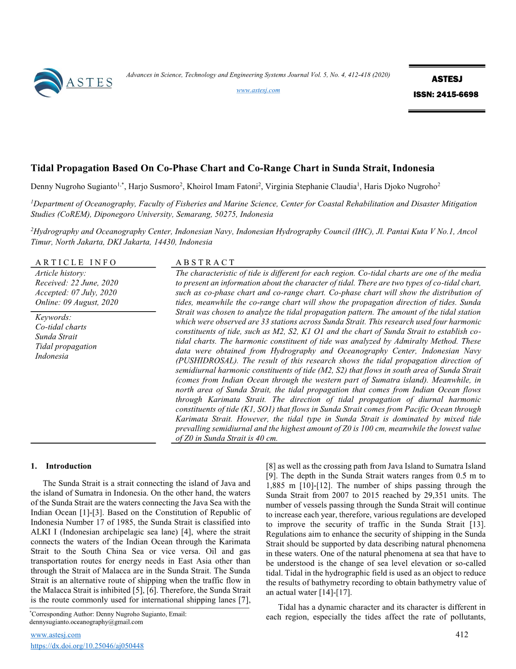 Tidal Propagation Based on Co-Phase Chart and Co-Range Chart in Sunda Strait, Indonesia