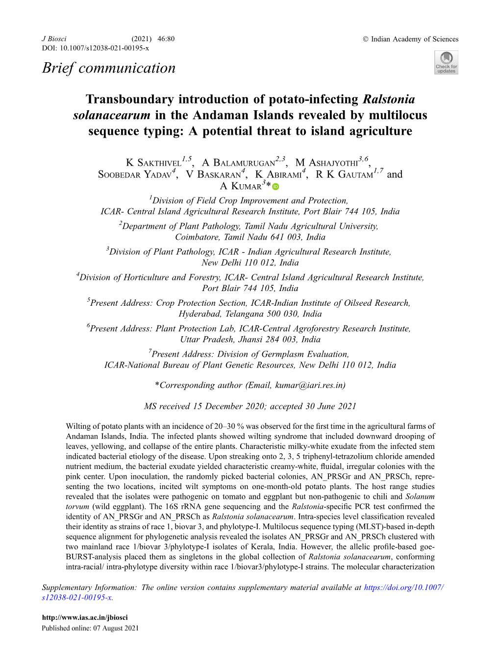 Transboundary Introduction of Potato-Infecting Ralstonia