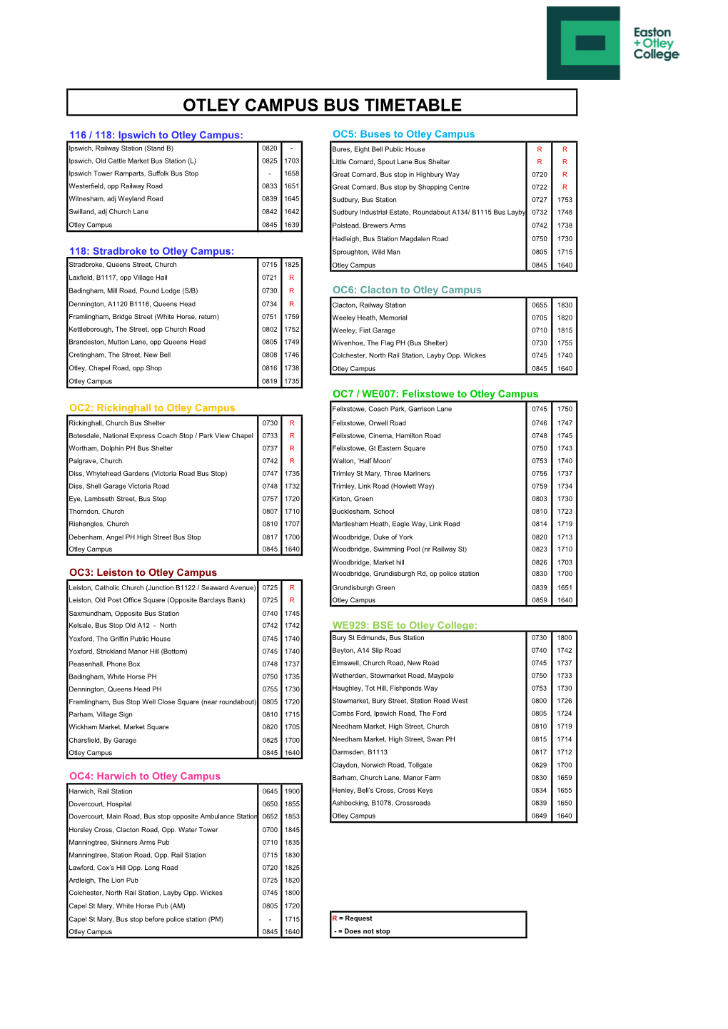 Otley Campus Bus Timetable