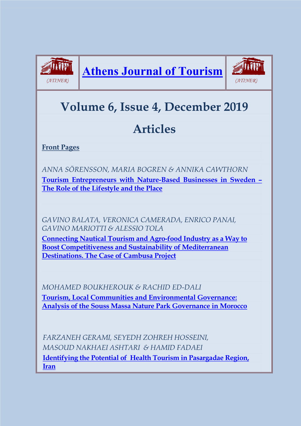 Athens Journal of Tourism Volume 6, Issue 4, December 2019 Articles
