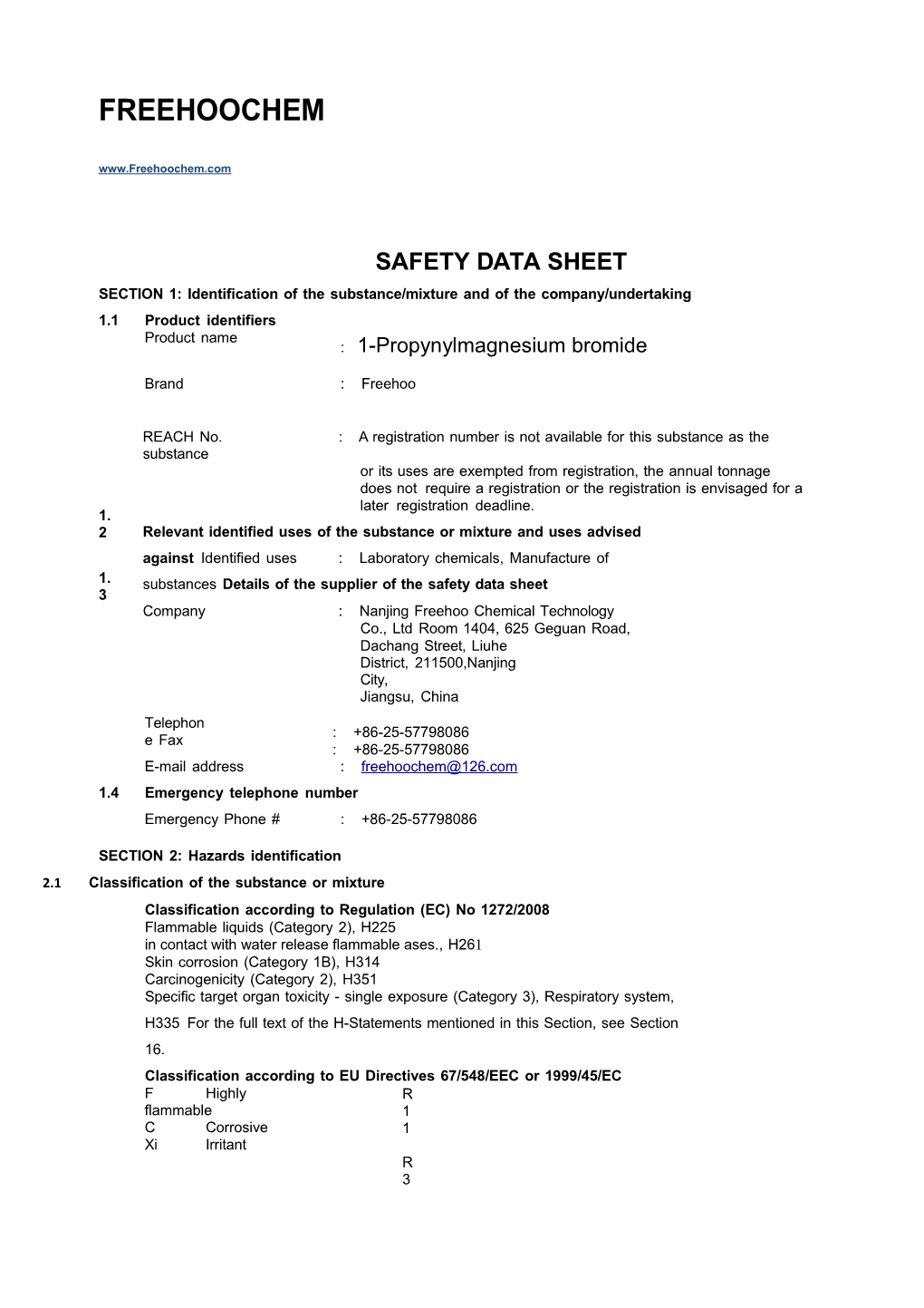 SECTION 1: Identification of the Substance/Mixture and of the Company/Undertaking s2