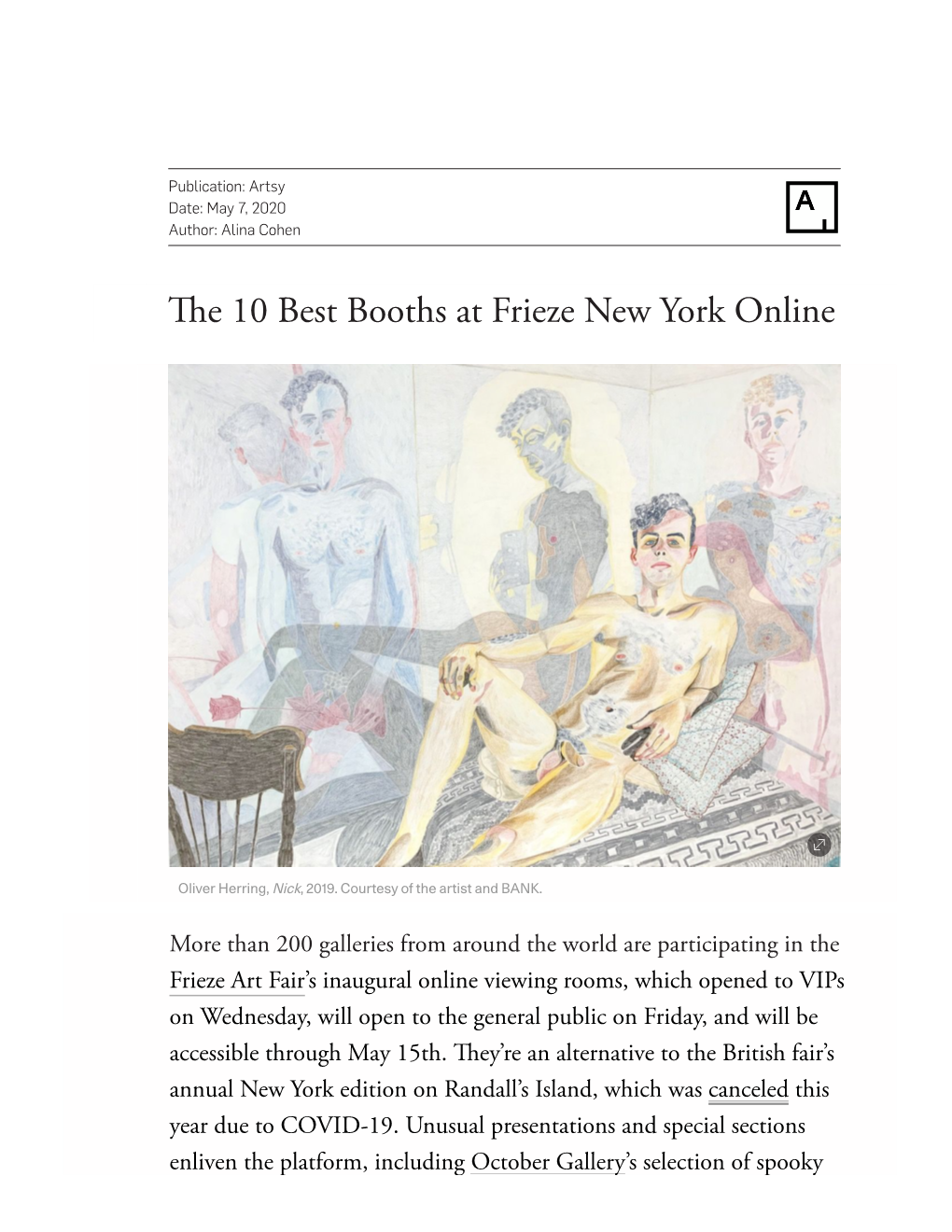 E 10 Best Booths at Frieze New York Online 2020 - Artsy