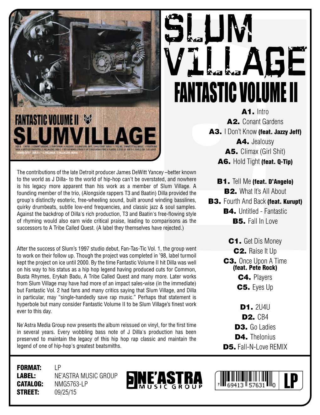 NMG 5763 SLUM VILLAGE Fantastic Vol 2 LP