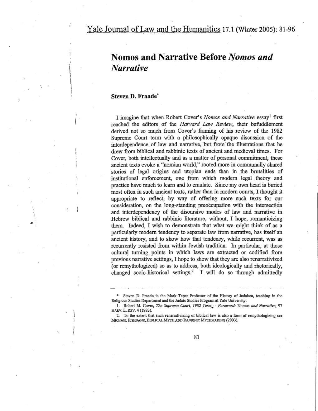 \ Nomos and Narrative Before Nomos