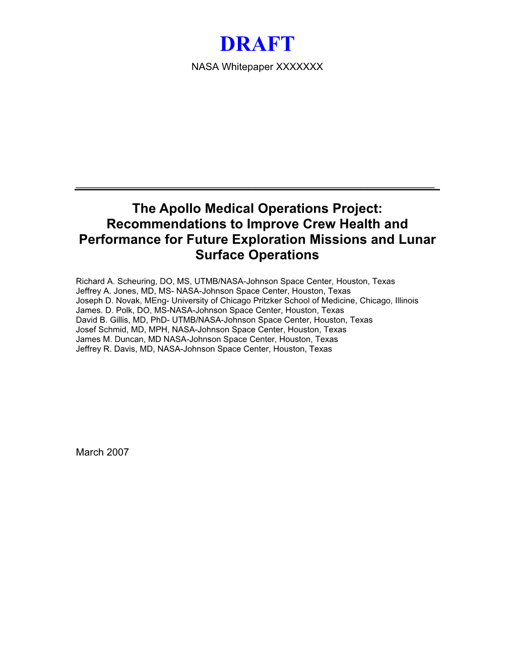 NASA Whitepaper XXXXXXX