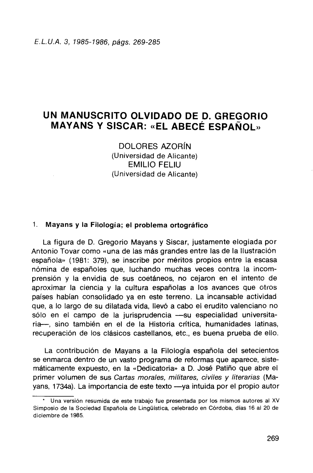 Un Manuscrito Olvidado De D. Gregorio Mayans Y Siscar: «El Abecé Español»