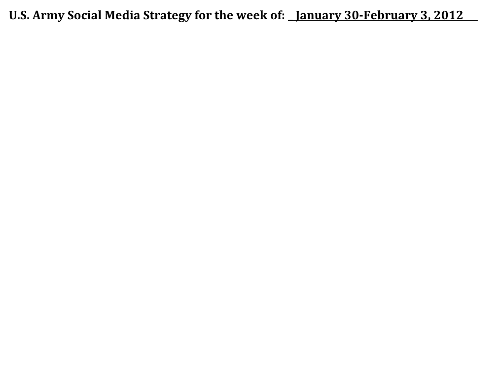 U.S. Army Social Media Strategy for the Week Of: January 30-February 3, 2012