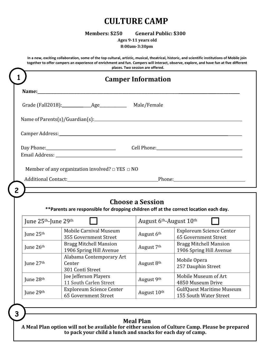 2010 Exploreum Camp Central Registration Form