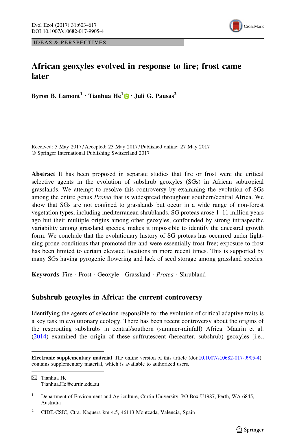 African Geoxyles Evolved in Response to Fire; Frost Came Later