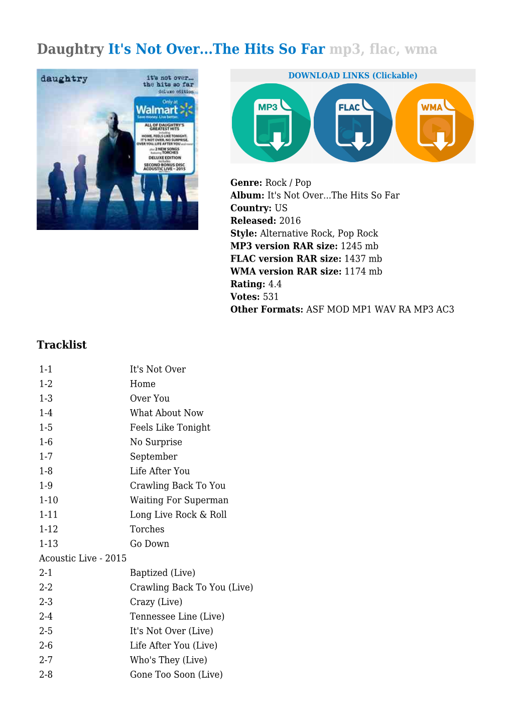 Daughtry It's Not Over...The Hits So Far Mp3, Flac, Wma