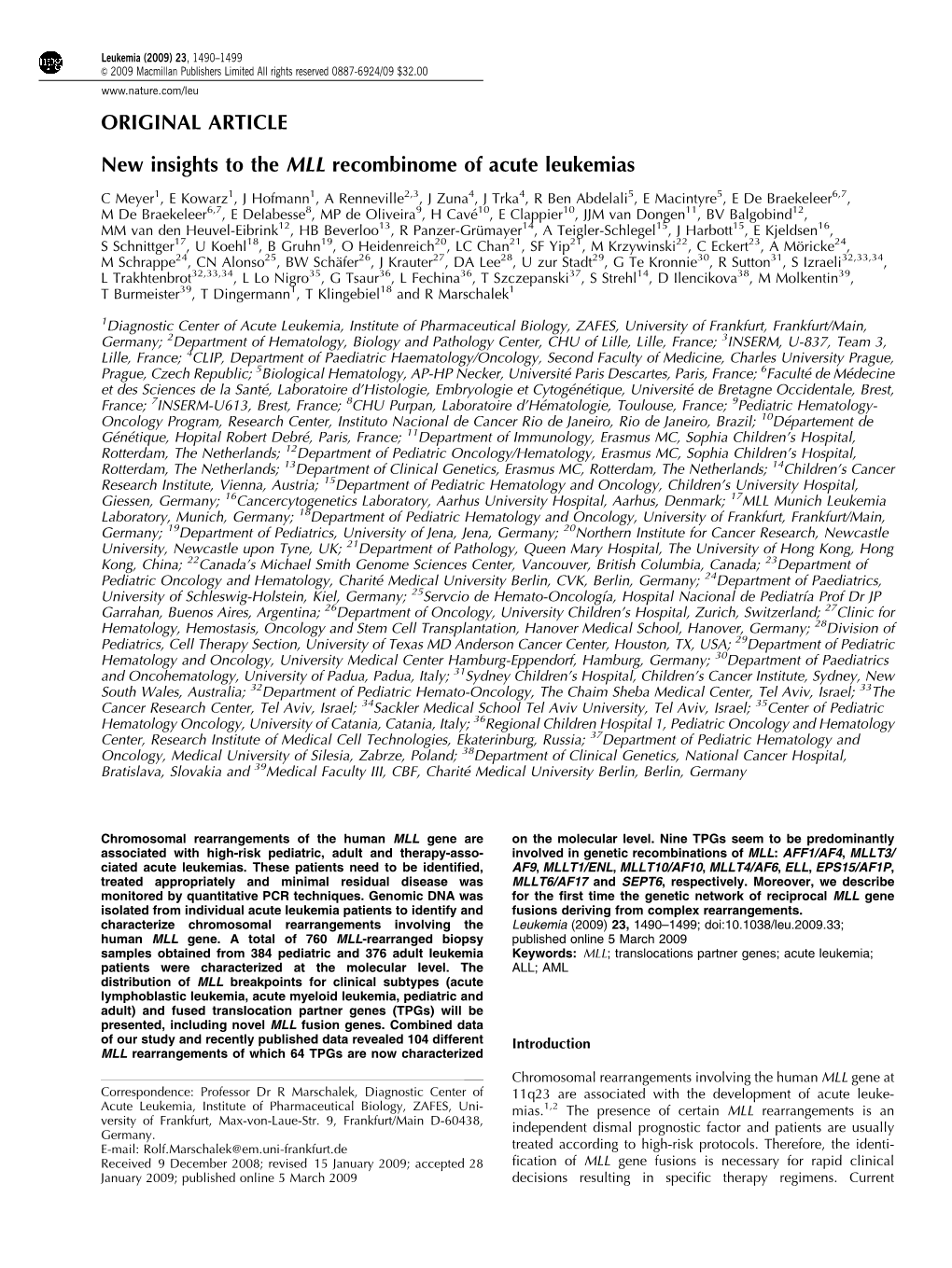 New Insights to the MLL Recombinome of Acute Leukemias