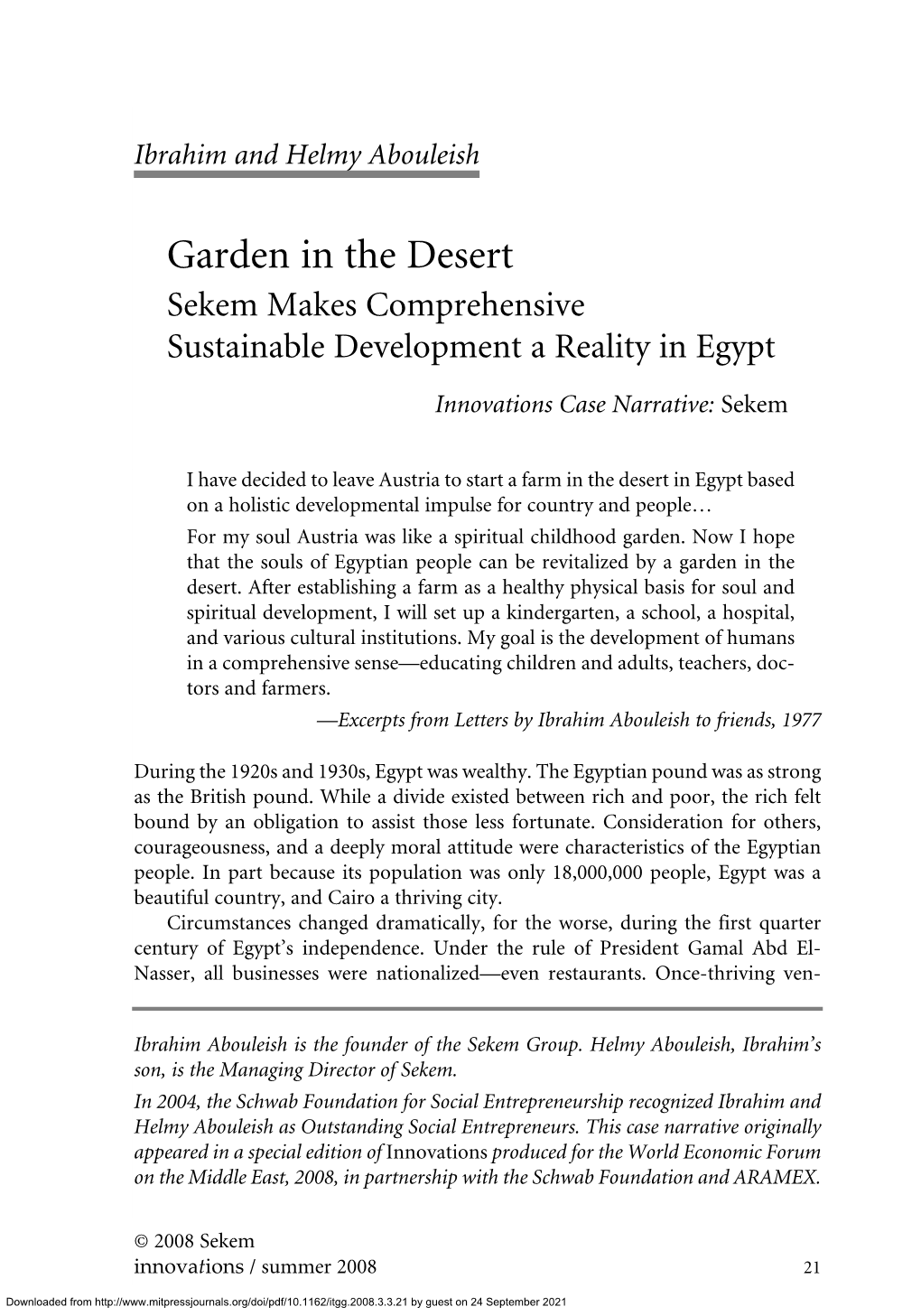 Garden in the Desert Sekem Makes Comprehensive Sustainable Development a Reality in Egypt