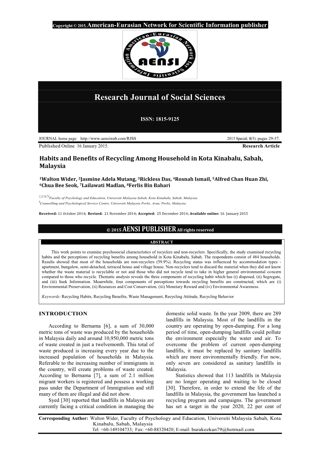 Research Journal of Social Sciences