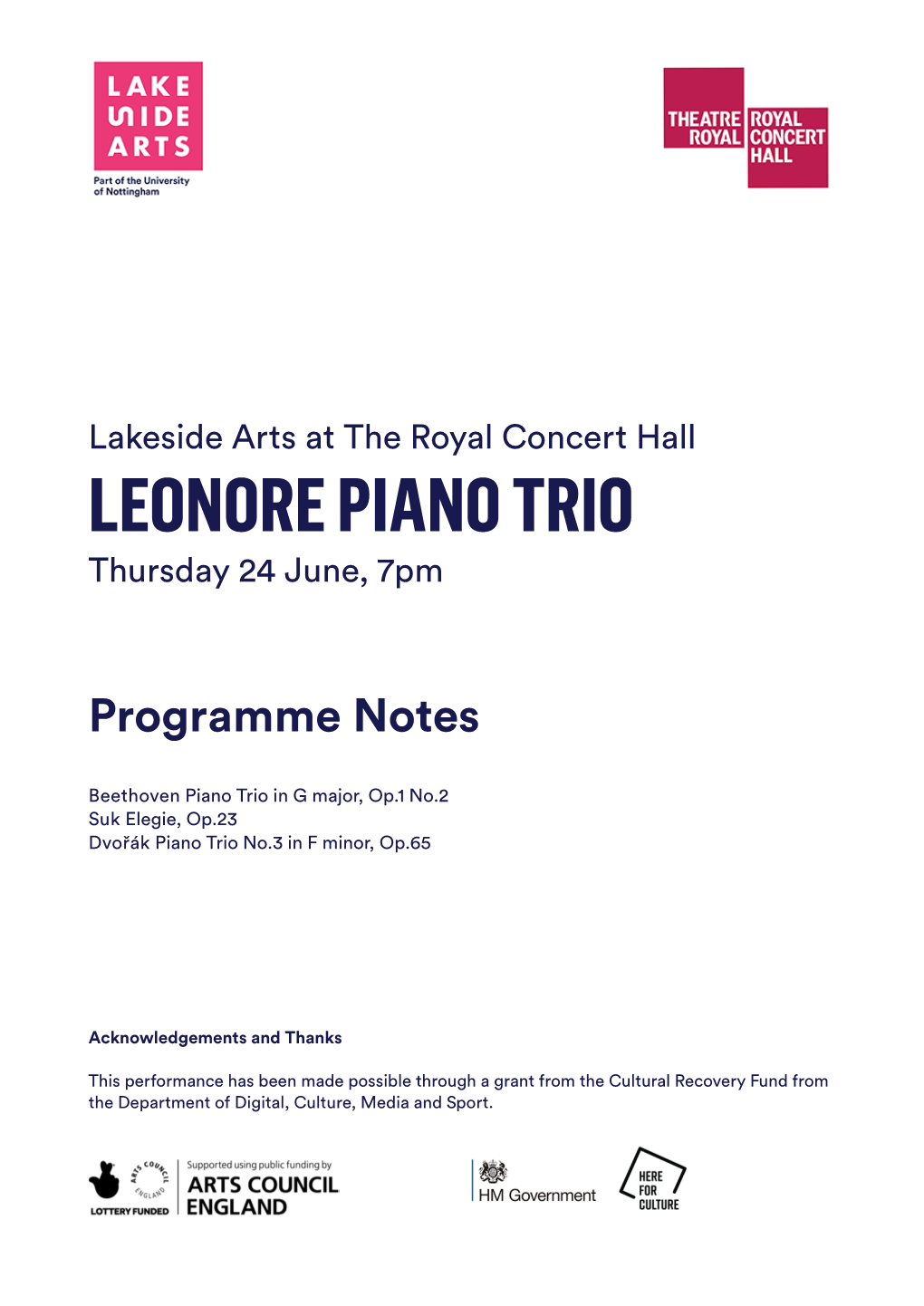 Lakeside Arts at the Royal Concert Hall LEONORE PIANO TRIO Thursday 24 June, 7Pm