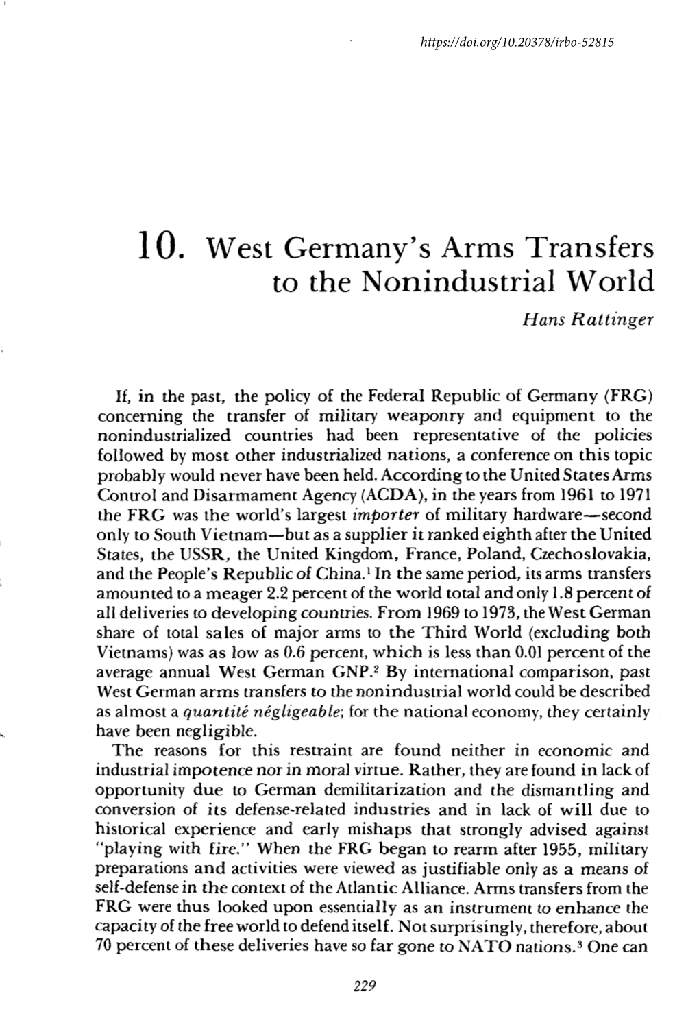 West Germany´S Arms Transfers to the Nonindustrial World