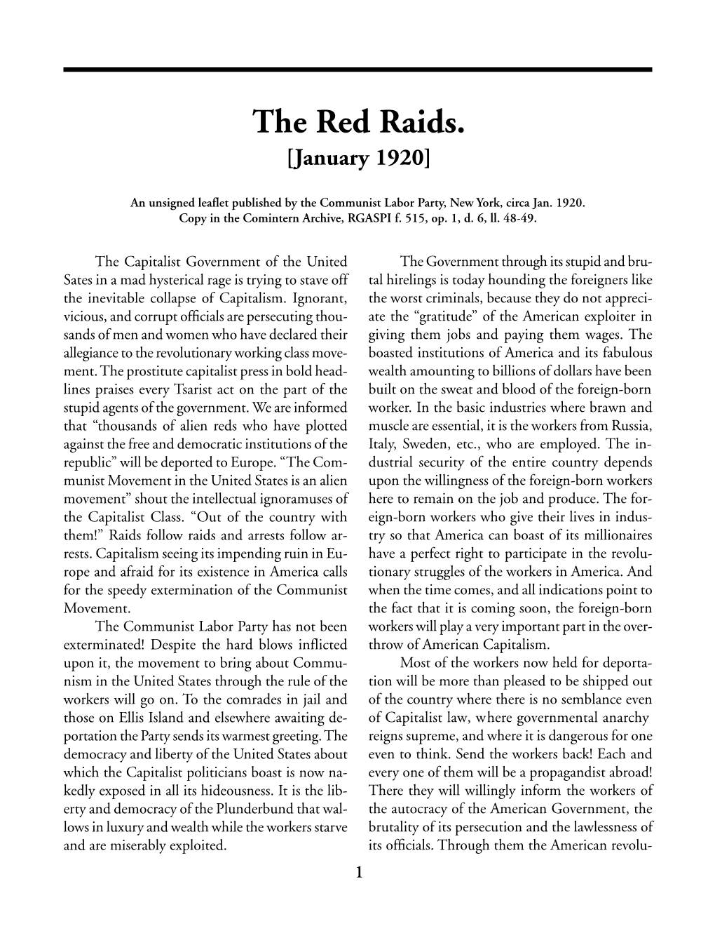 The Red Raids. [January 1920]