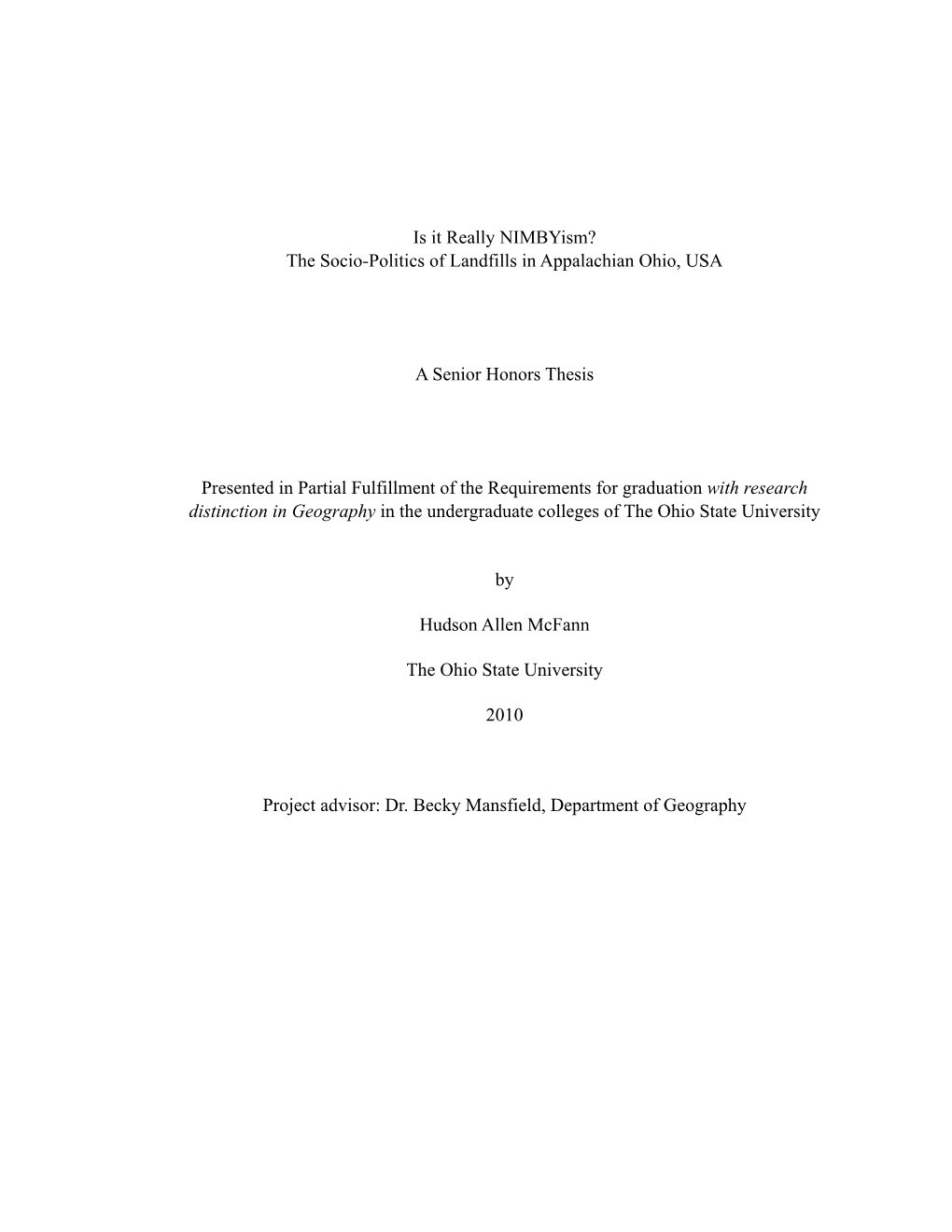 Is It Really Nimbyism? the Socio-Politics of Landfills in Appalachian Ohio, USA