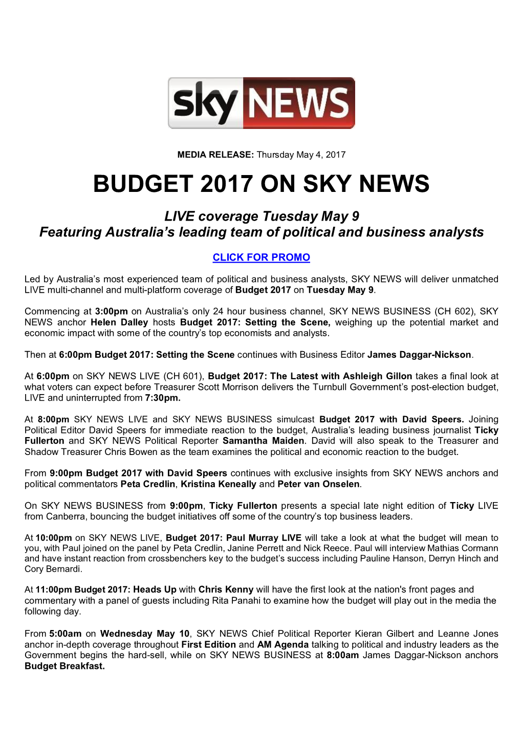 Budget 2017 on Sky News