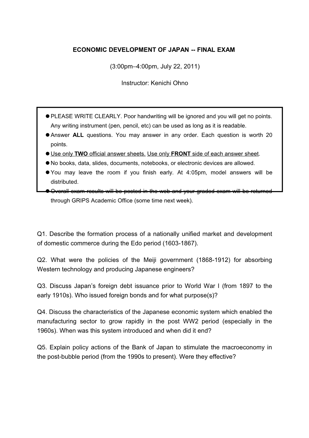 Economic Development of Japan Final Exam s1