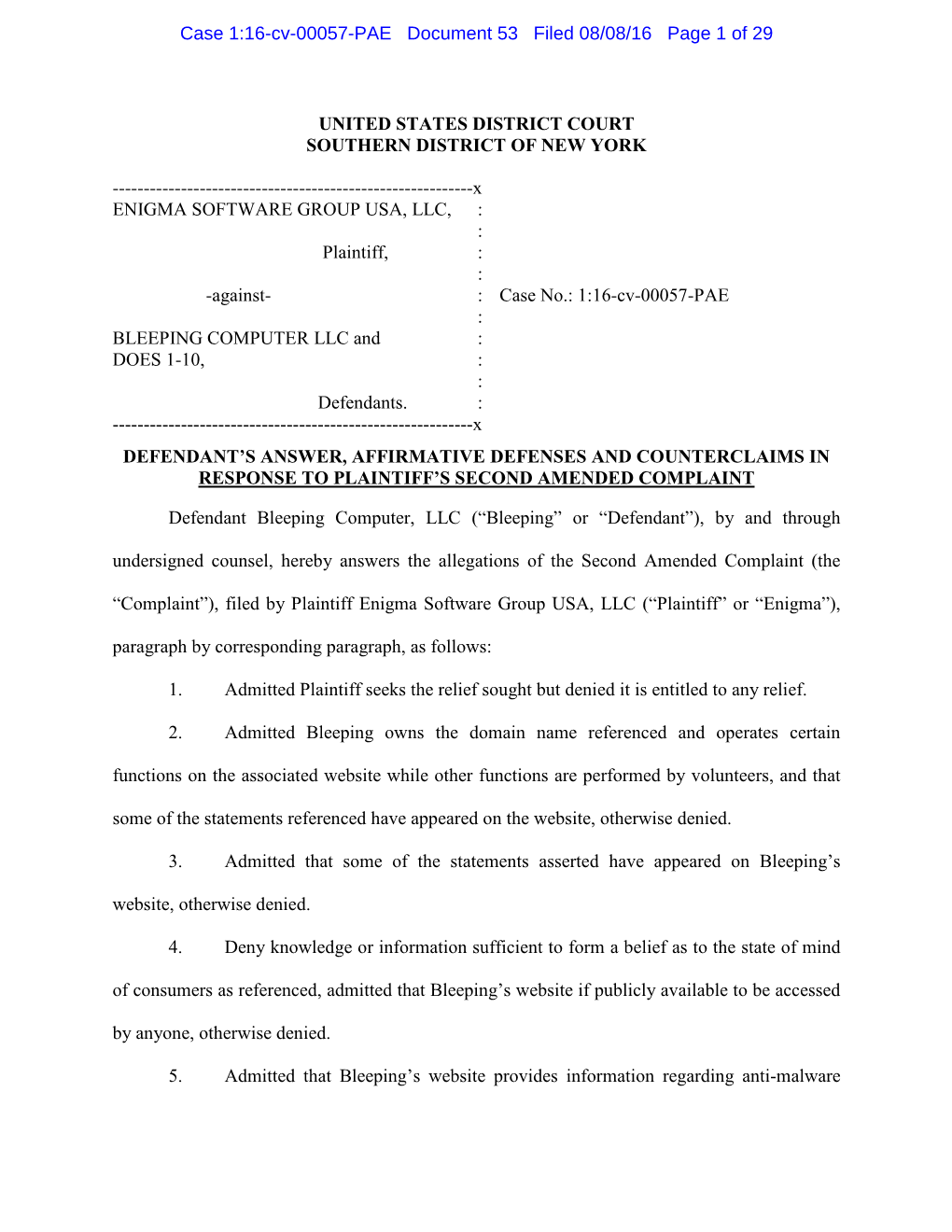 Case 1:16-Cv-00057-PAE Document 53 Filed 08/08/16 Page 1 of 29