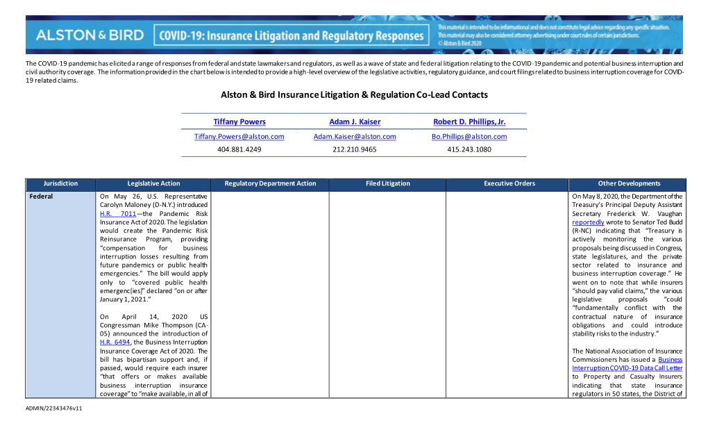 Insurance Litigation and Regulatory Issues Tracker