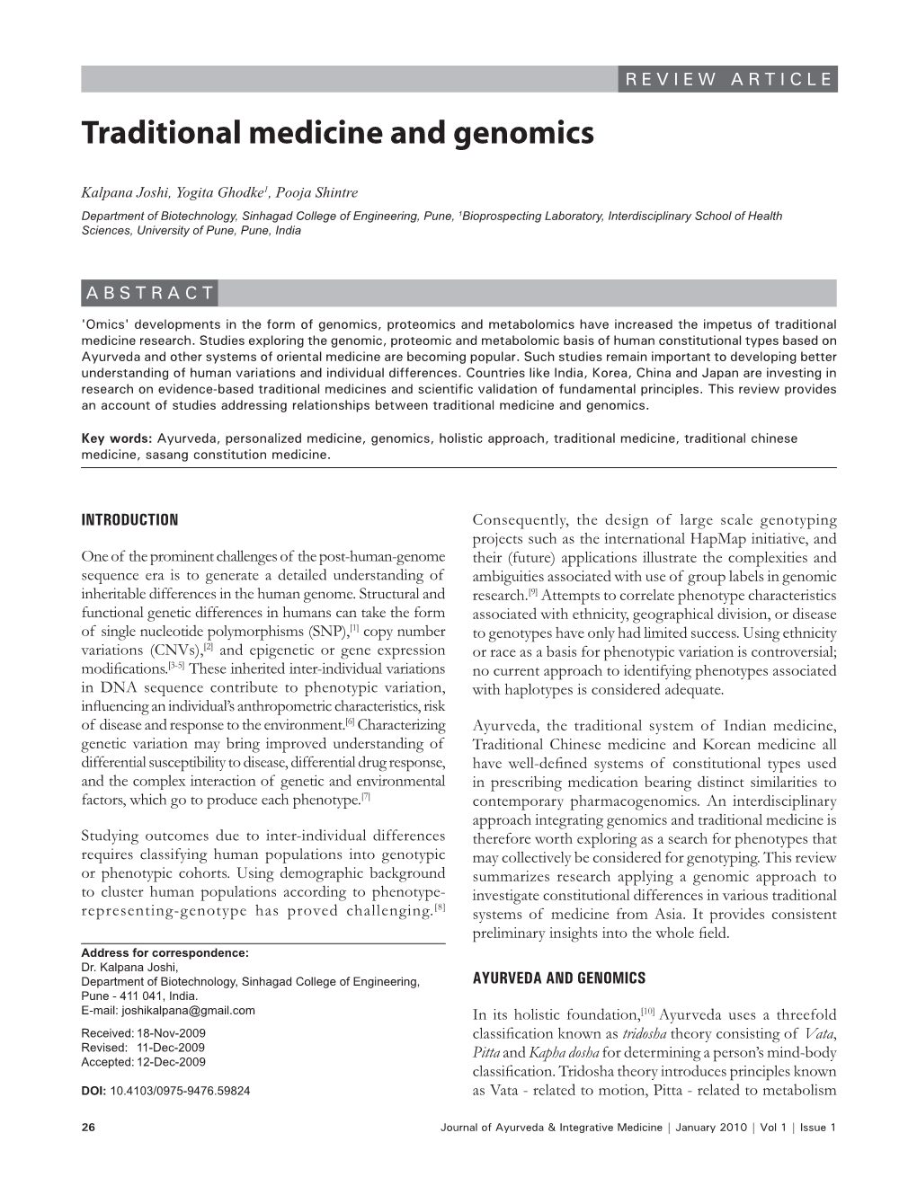 Traditional Medicine and Genomics