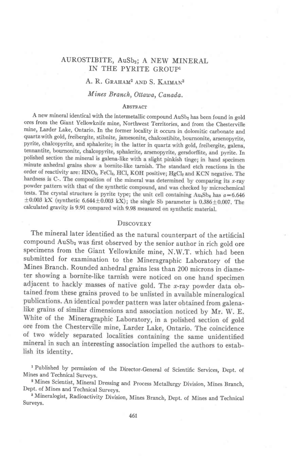 AUROSTIBITE, Ausb2;A NEW MINERAL in the PYRITE GROUP1