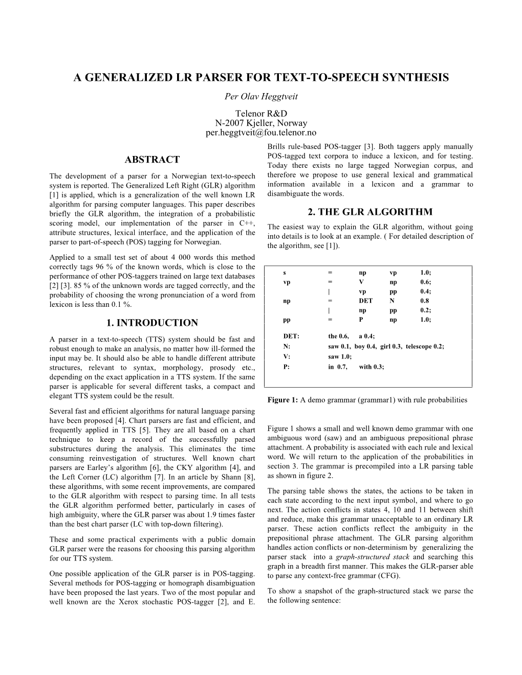 A Generalized LR Parser for Text-To-Speech Synthesis