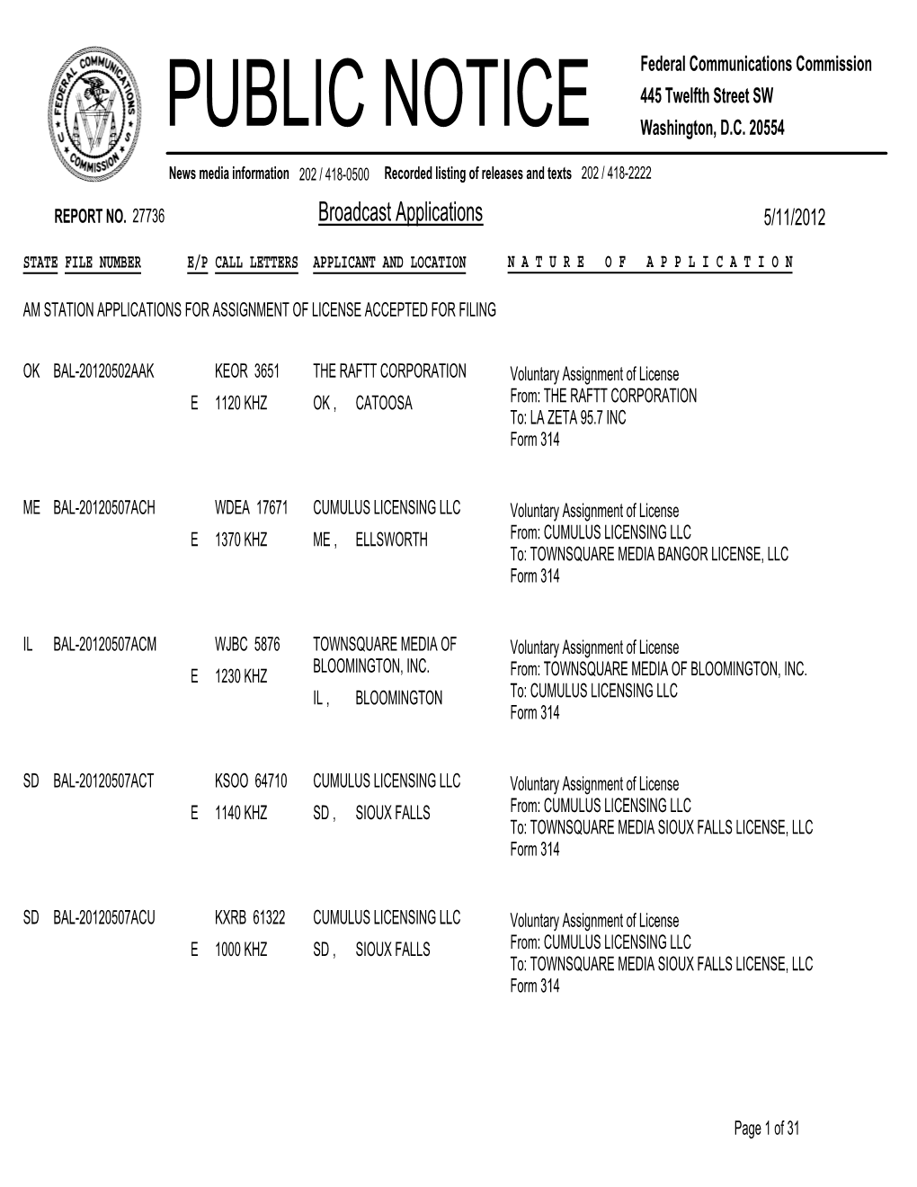 Broadcast Applications 5/11/2012